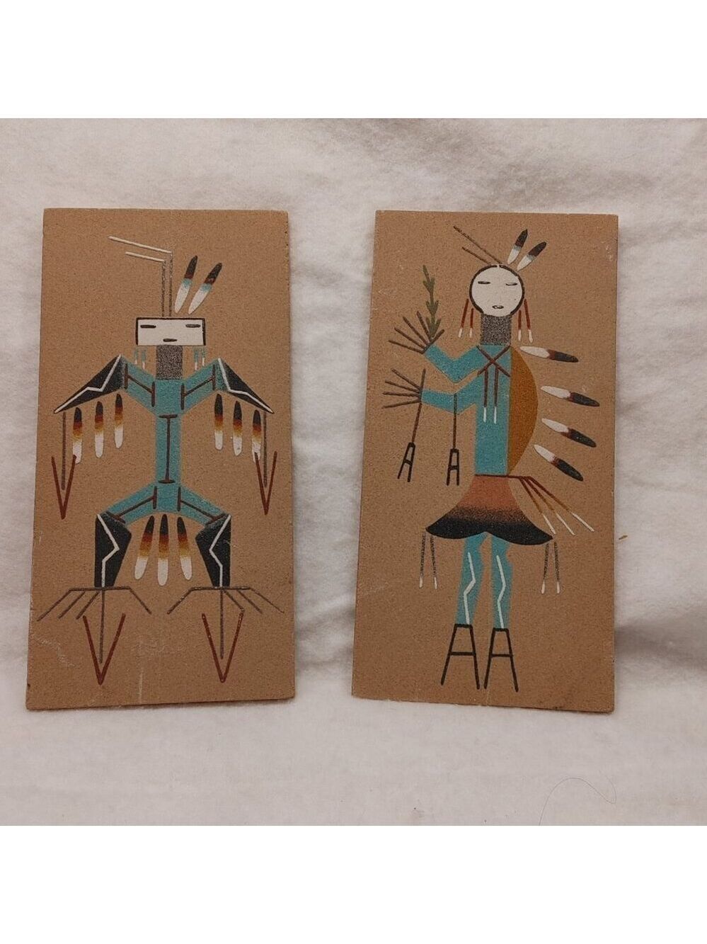 Navajo Thunderbird Boy & Girl Sand Art – Signed by Johnson